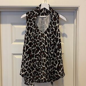 Trina Turk Black and Brown Animal Print Blouse